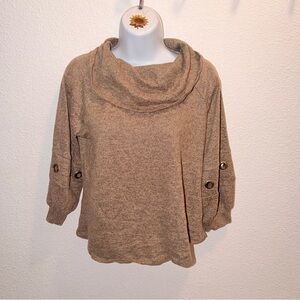 Adrienne Vittadini Taupe Cowl Neck Sweater